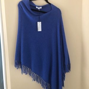 NWT White & Warren Cashmere 2 Way Fringe BLUE